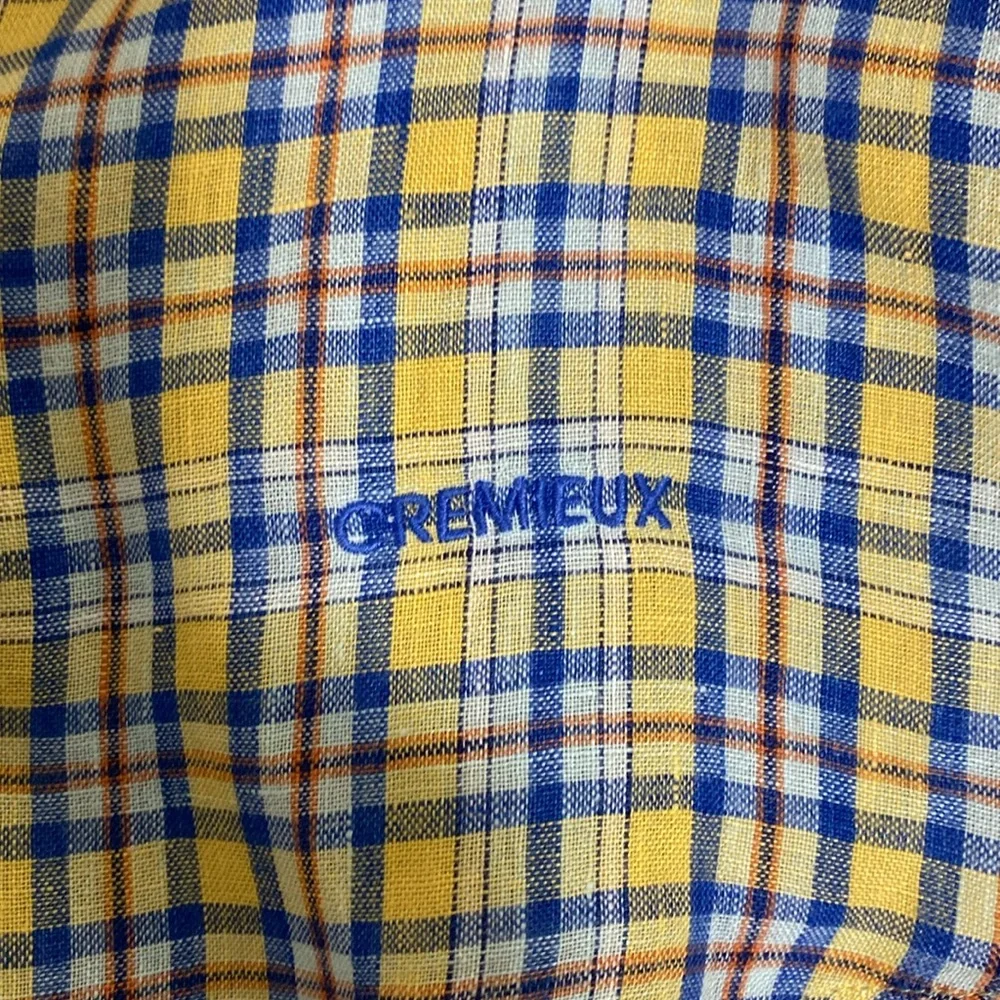 Daniel Cremieux‎ Yellow Blue Plaid 100% Linen Short Sleeve Men’s Shirt Size Med - Picture 5 of 7